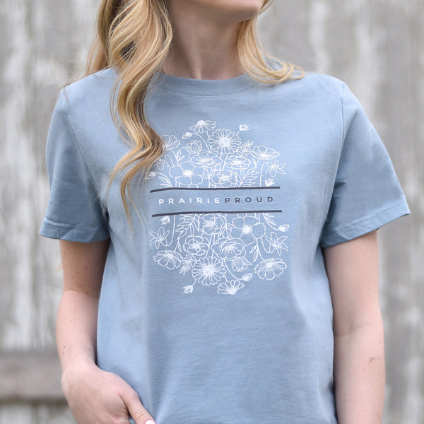 Ladies - Wildflowers Boxy Crew T - Dusty Blue