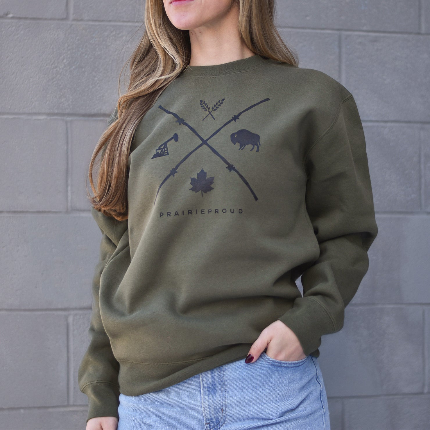Unisex - Barb Wire Crew Sweater - Army