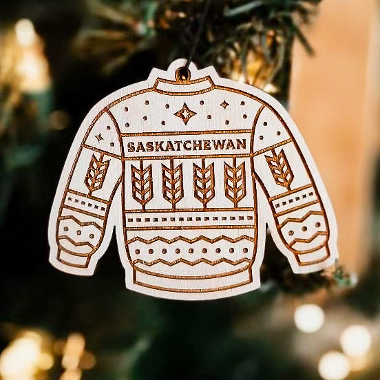 Decor - Sask Sweater Ornament - Wood